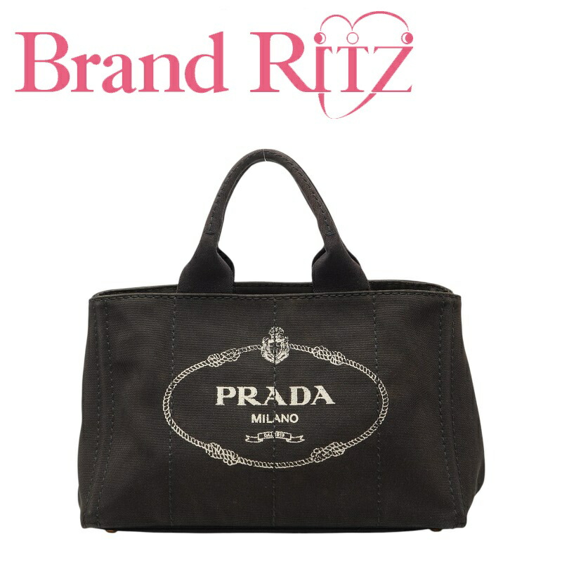 中古 プラダ 三角ロゴプレート ハンドバッグ カナパ 1BG642 ブラック キャンバス レディース PRADA 【送料無料】【西神店】