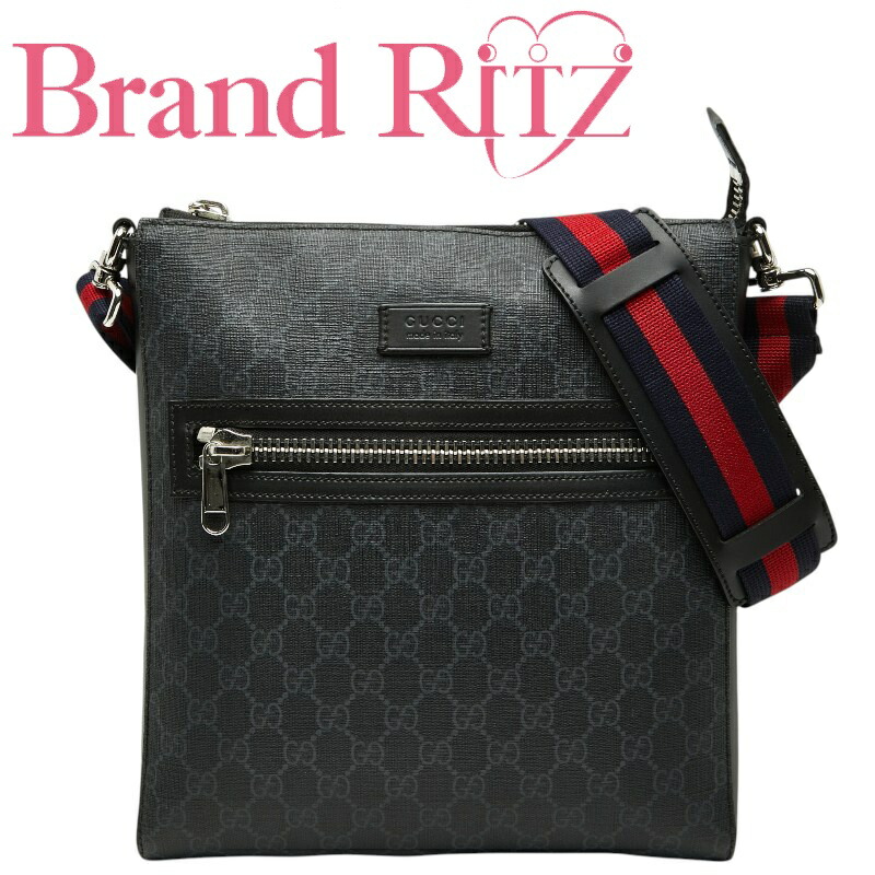 中古 グッチ GGスプリーム 斜め掛け ショルダーバッグ シェリーライン 474137 ブラック PVC レザー メンズ GUCCI 【送料無料】【西神店】