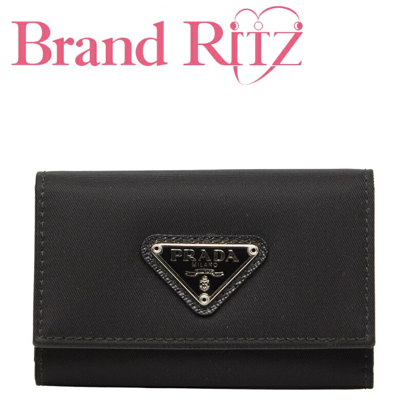 中古 プラダ 三角ロゴプレート 6連 キーケース M222 ブラック ナイロン レディース PRADA 【送料無料】【西神店】