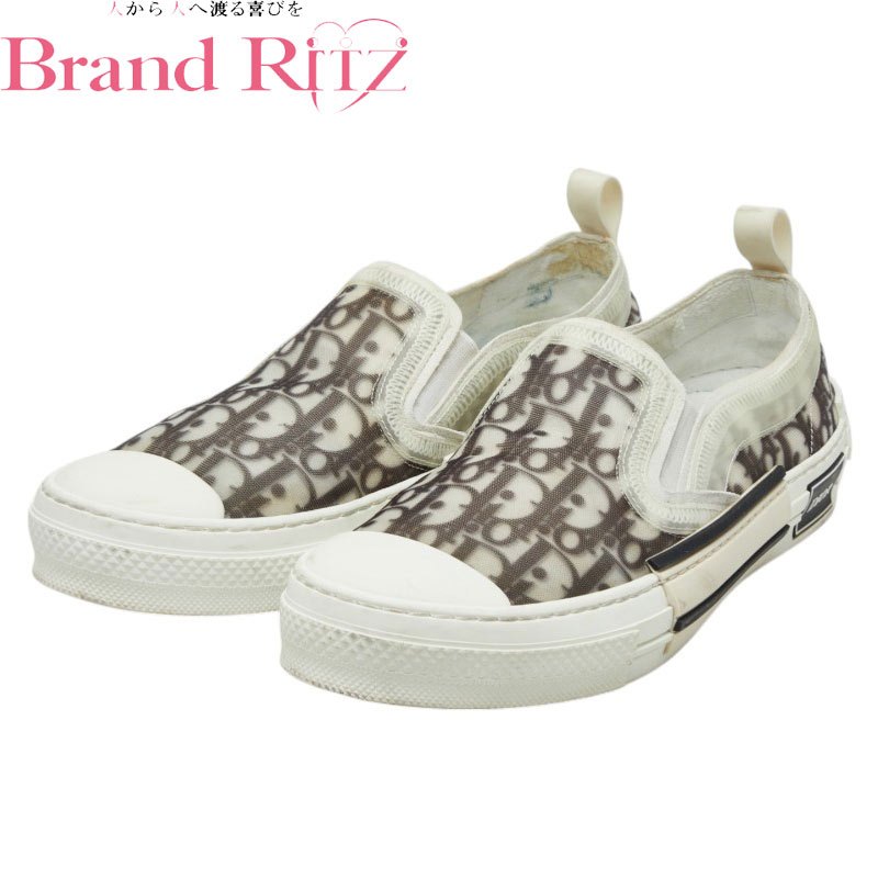 中古 ディオール オブリーク B23 スニーカー スリッポン サイズ：42 ホワイト ブラック キャンバス メンズ Dior 【送料無料】【三田店】