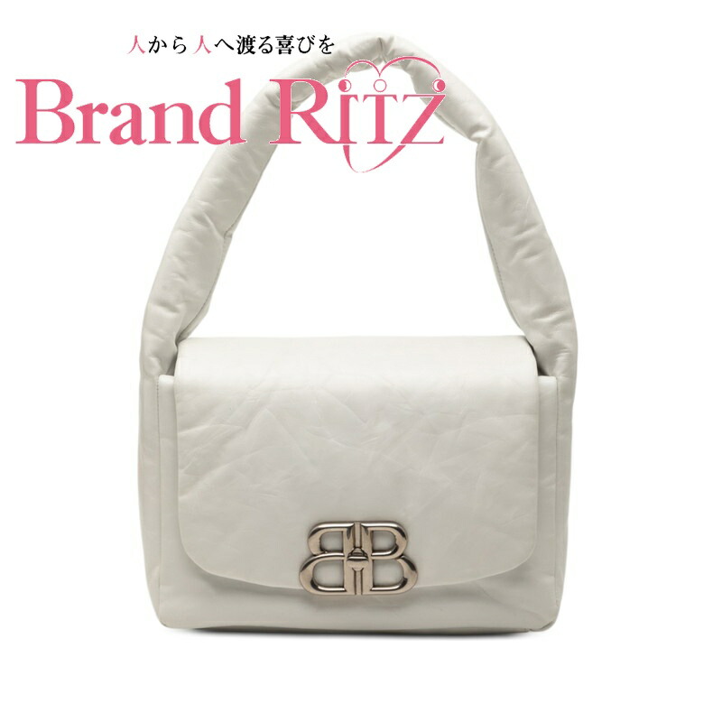 中古 美品 バレンシアガ BBロゴタイプ 一肩先 ショルダーバッグ モナコ公国 787896 白いこと なめし革 レディース BALENCIAGA 【貨物輸送無料】【西神店】