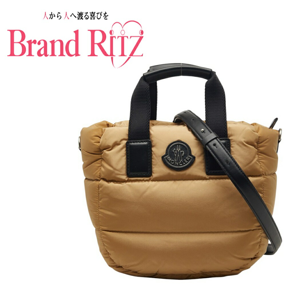 中古 モンク線路 ハンドバック 曲がった掛け ショルダーバッグ 2WAY ベージュ ナイロン なめし革 帆布 レディース MONCLER  【貨物輸送無料】【名谷店】