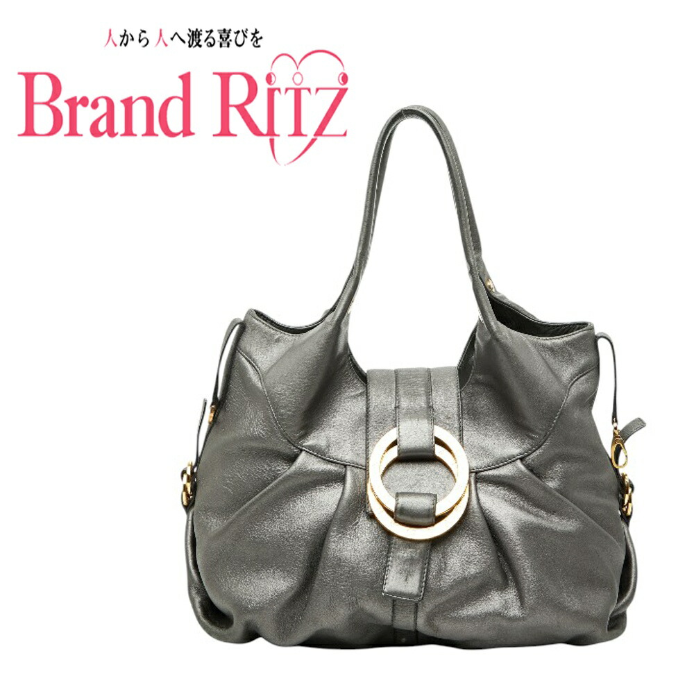 【この上なくお得!!クーポン券あり＆10％OFF】中古 ブル小峡谷 ハンドバック チャンドラ 薄墨色ゴールド なめし革 レディース BVLGARI  【貨物輸送無料】【名谷店】