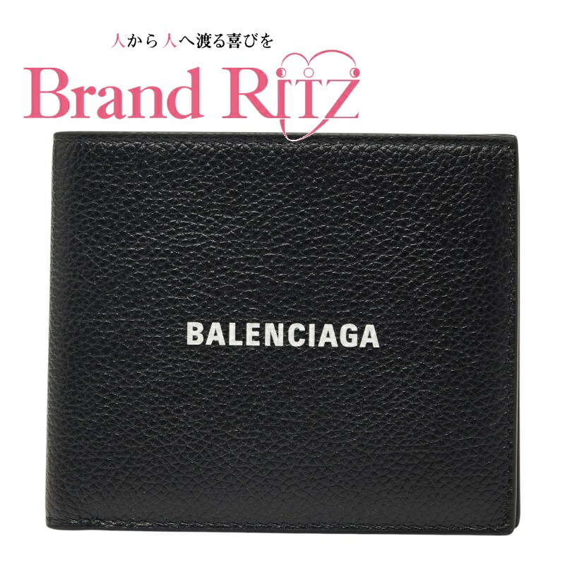中古 バレンシアガ ロゴタイプ 二つ折り紙入れ 594549 黒いこと なめし革 メンズ BALENCIAGA 【貨物輸送無料】【西神店】