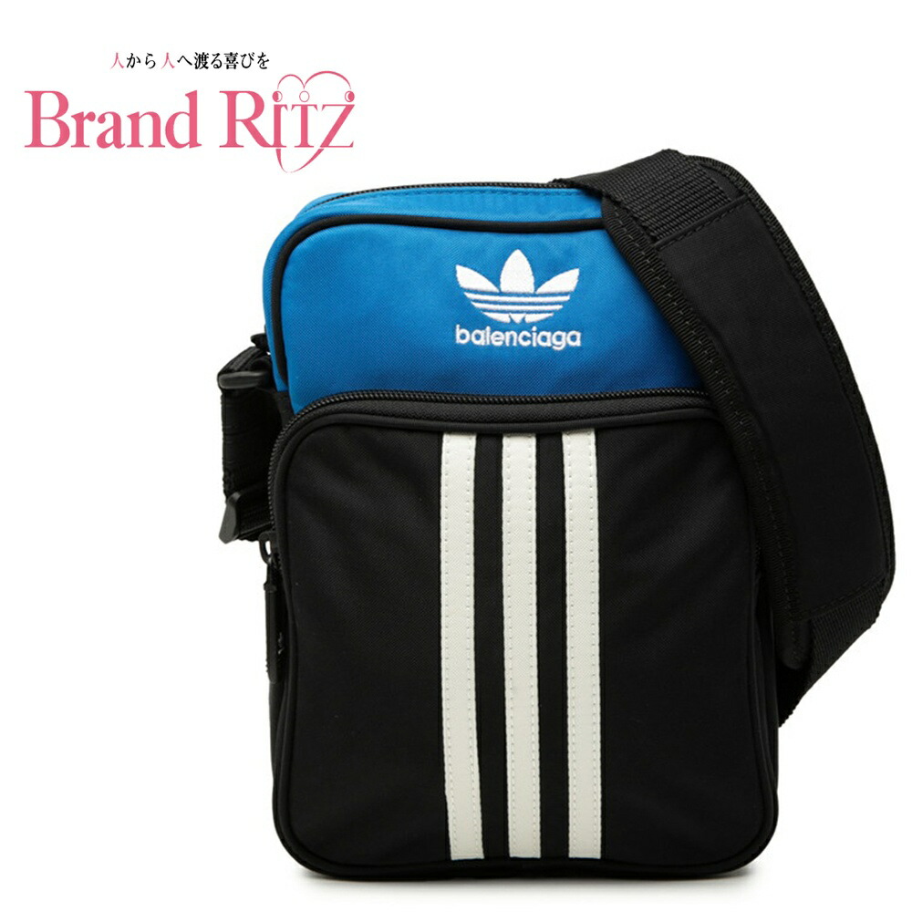 中古 バレンシアガ × アディダス adidas 曲がった掛け ショルダーバッグ はりつけ台上半身 725437 黒いこと 青碧 ナイロン メンズ BALENCIAGA 【貨物輸送無料】【名谷店】