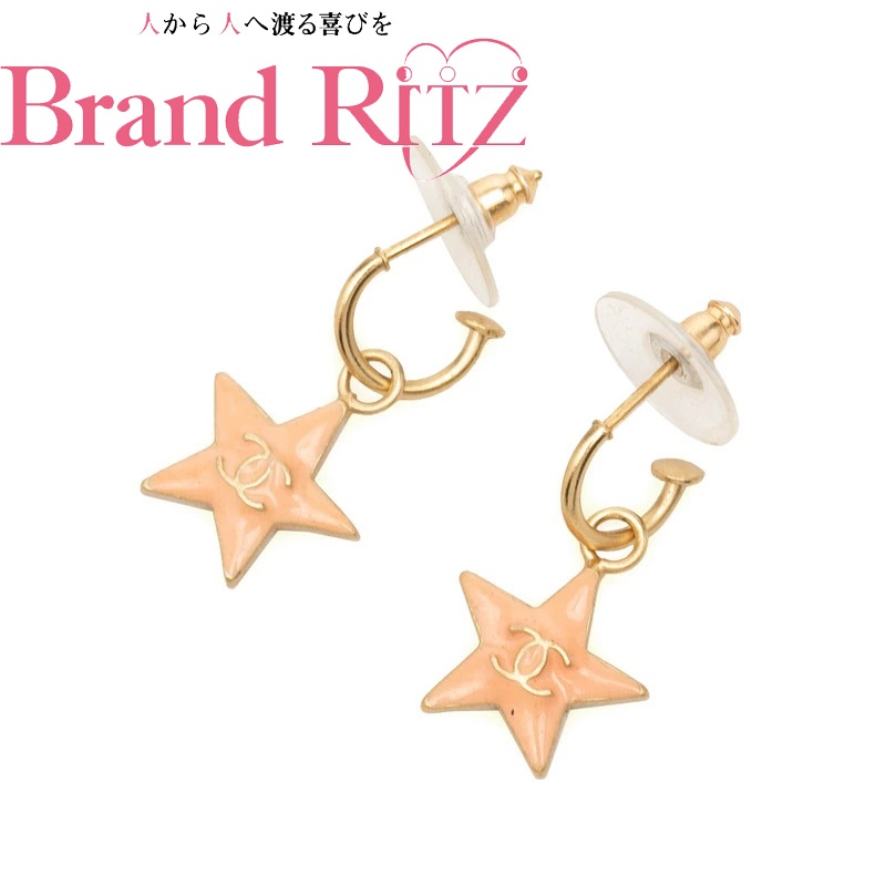 中古 シャネル ココマーク はやりっ児 ピアス 03A さくら色ベージュ ゴールド エナメル メッキ レディース CHANEL 【貨物輸送無料】【三田店】