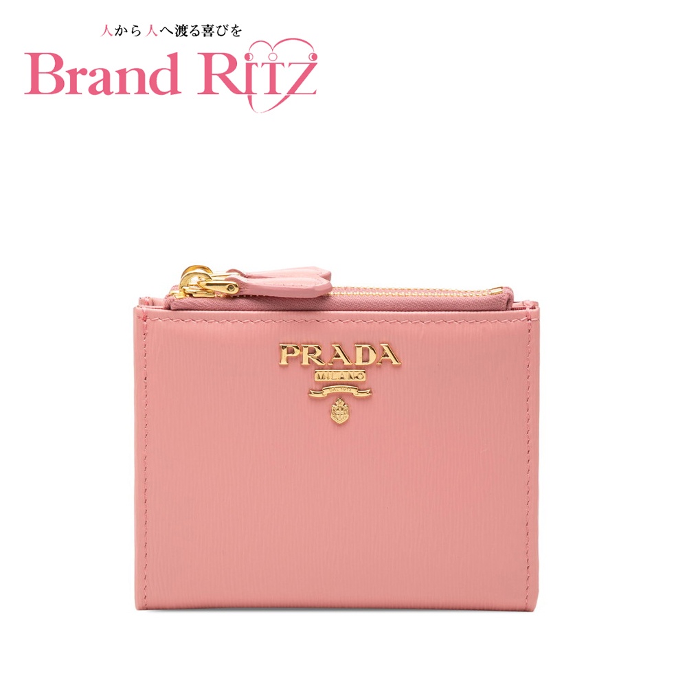 中古 プラダ ロゴタイプ 二つ折り紙入れ コンパクトウォレット 1ML024 さくら色 なめし革 レディース PRADA 【貨物輸送無料】【西神店】