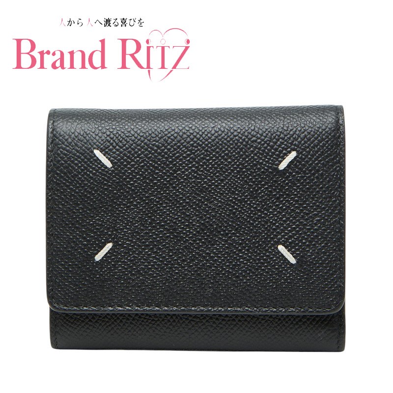 中古 マルタンマルジェラ 4ぬい目 三つ折り紙入れ 黒いこと なめし革 レディース MARTIN MARGIELA 【貨物輸送無料】【名谷店】