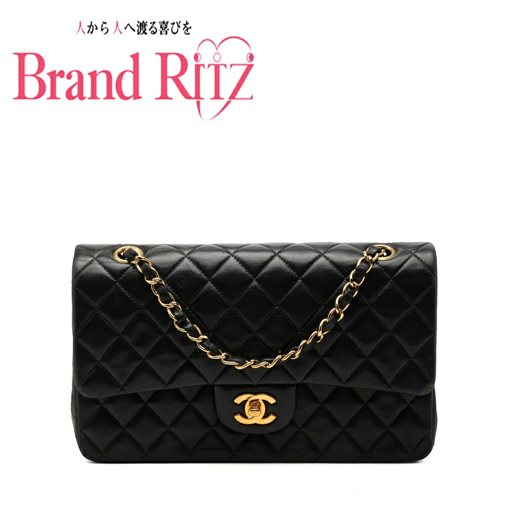 中古 シャネル ココマーク マトラッセ25 ダブルフラップ チェーン ショルダーバッグ ネイビー ラムスキン レディース CHANEL 【送料無料】【名谷店】｜ブランド　リッツ