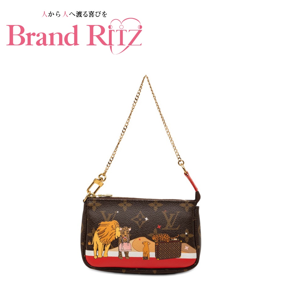 中古 ルイ ヴィトン モノグラム チェーン ハンドバッグ アクセサリーポーチ M63830 ブラウン レッド PVC レディース LOUIS VUITTON 【送料無料】【西神店】|ブランド リッツ