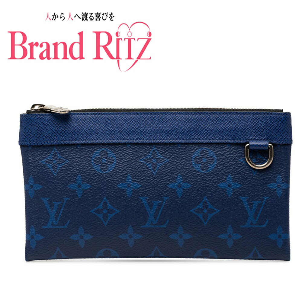 中古 ルイ ヴィトン タイガラマ ポーチ ミニクラッチバッグ M30278 コバルト ネイビー レザー PVC メンズ LOUIS VUITTON 【送料無料】【名谷店】|ブランド リッツ