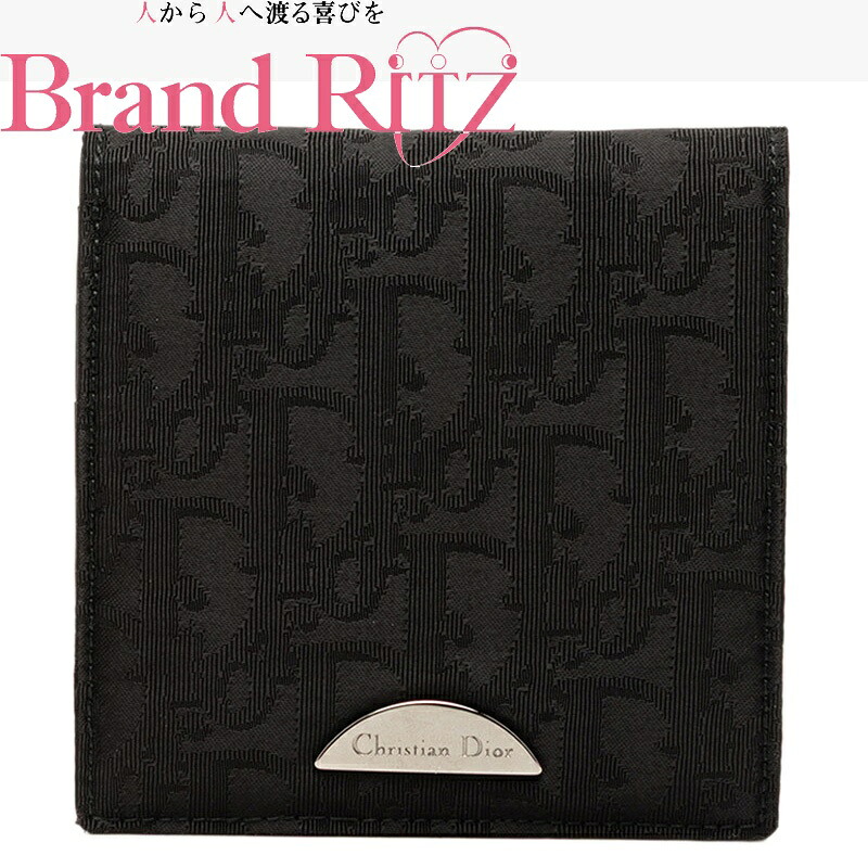 中古 良品 ディオール オブリーク ジャカード 二つ折り財布 ブラック ナイロン レザー レディース Dior 【送料無料】【三田店】｜ブランド　リッツ