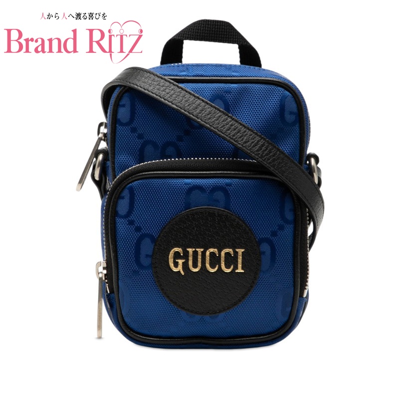 中古 グッチ オフ ザ グリッド 斜め掛け ショルダーバッグ 643882 ブルー ブラック ナイロン レザー レディース GUCCI 【送料無料】【西神店】｜ブランド　リッツ