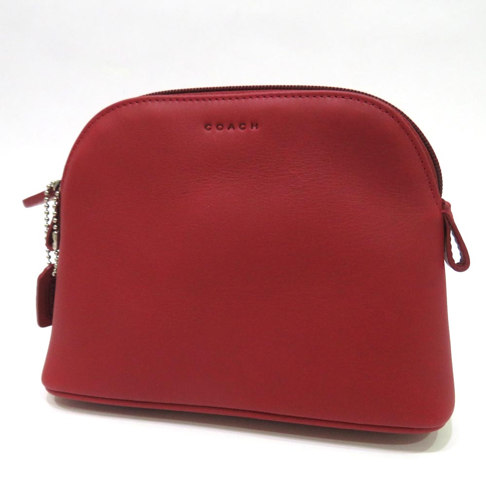 【この上なくお得!!引き換え証あり＆10％OFF】中古 美品 コーチ職 ヴィンテージレザー 合切袋 赤いこと A位置づける 赤 COACH レディース 【貨物輸送無料】【西神店】