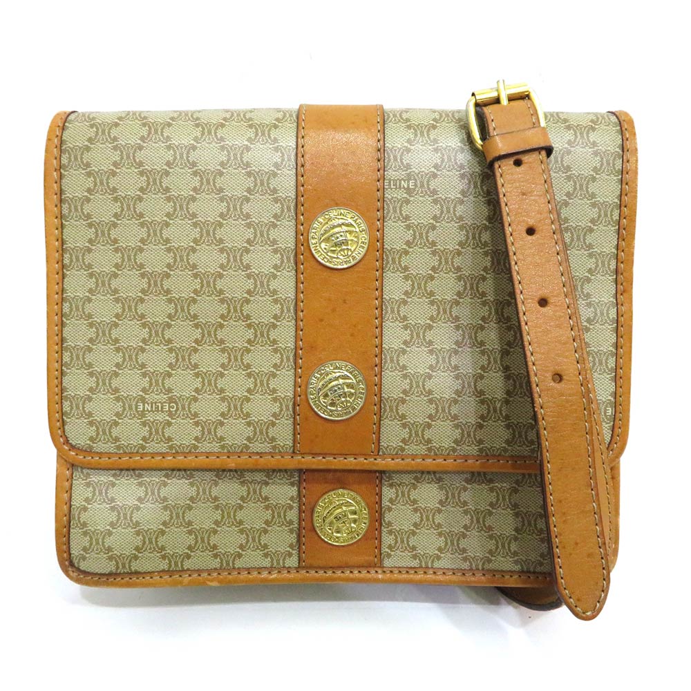 CELINE　セリーヌ　ショルダーバッグ　馬車金具　マカダム柄　PVC　レザー CELINE セリーヌ 馬車 ショルダーバッグ レザー レディース