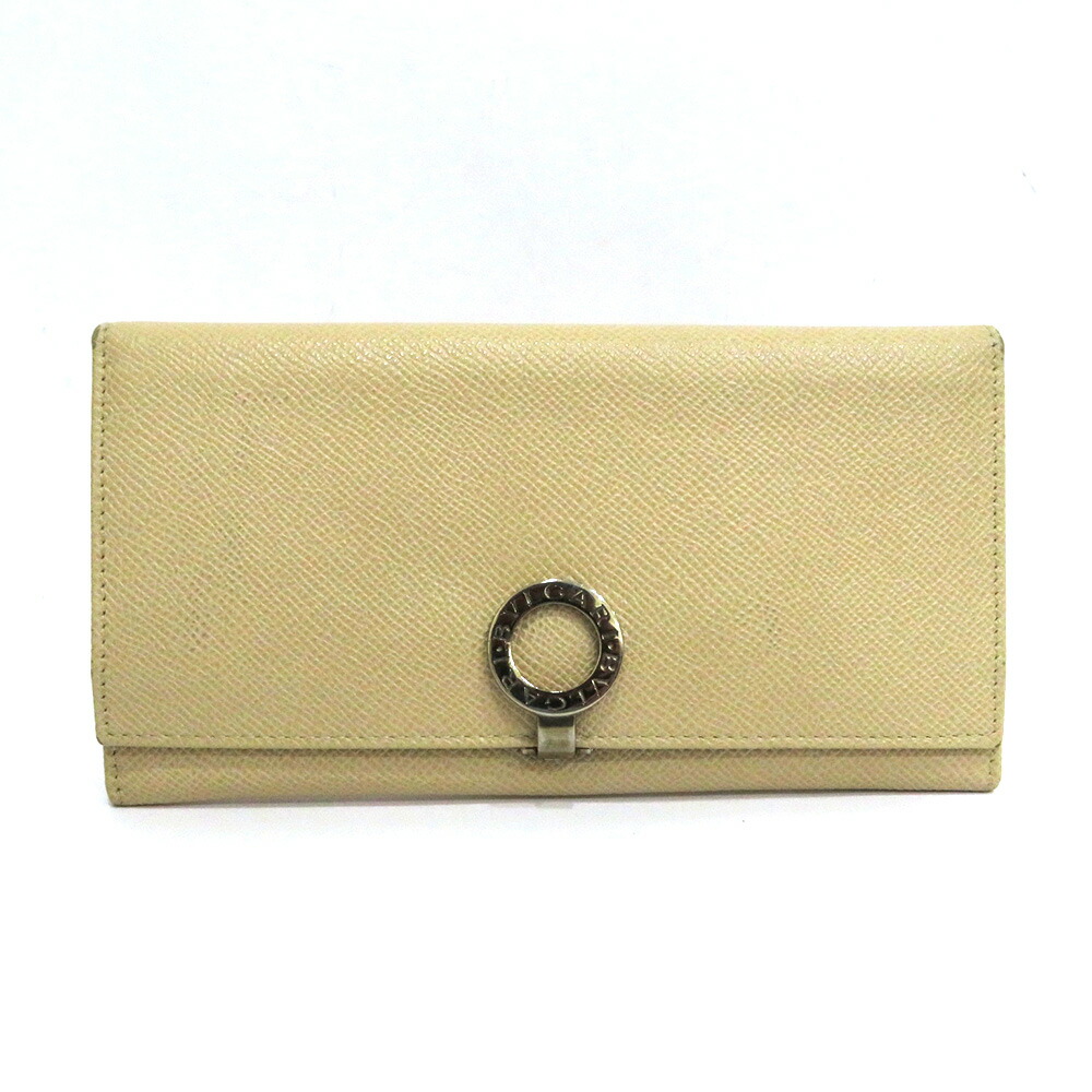 【この上なくお得!!引き換え証あり＆10％OFF】中古 ブル小峡谷 BVLGARI 61409 B価値づける 長札入れ なめし革 ロゴタイプゼムクリップ ベージュ レディース 【貨物輸送無料】【西神店】