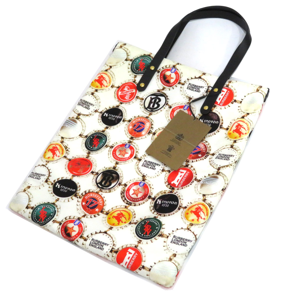 【この上なくお得!!クーポン券あり＆10％OFF】新品 未当て嵌める バーバリー MD フラットトートバッグ S序列付ける ボトルキャッププリント BURBERRY 【貨物輸送無料】【名谷店】