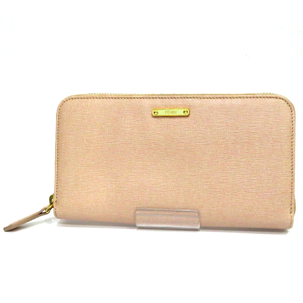 中古 フェンディ ランドファスナー 長財布 ABランク ロゴプレート FENDI ピンクベージュ レディース 【送料無料】【名谷店】｜ブランド　リッツ