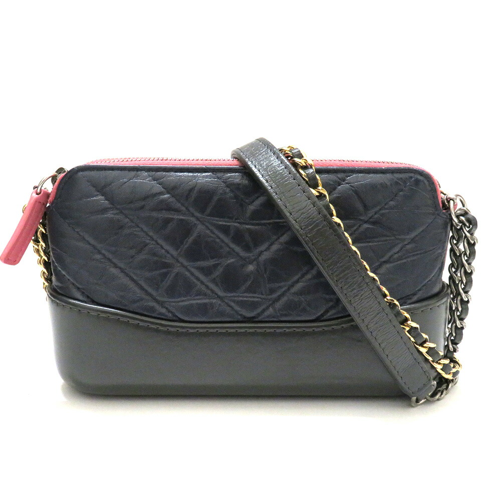 中古 シャネル ガブリエル チェーンウォレット レザー カーフスキン Bランク ブラック ピンク 斜め掛け レディース CHANEL 【送料無料】【三田店】
