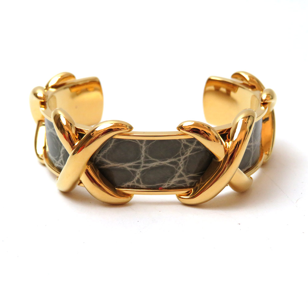 楽天市場】エルメス クロスモチーフ バングル ゴールド グレー メッキ