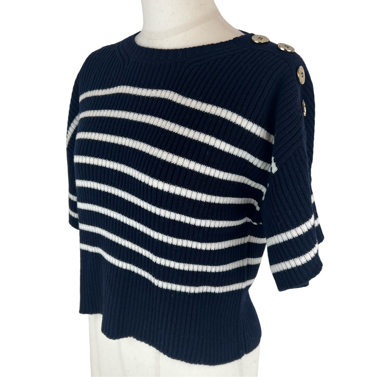 新品未使用クリスチャンディオールサマーニットネイビーボーダーウール34