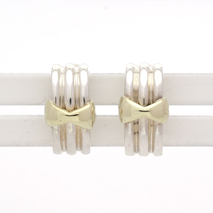 【返品OK】【美品】ティファニー リボン コンビ クリップタイプ シルバー925 K18YG 【イヤリング】