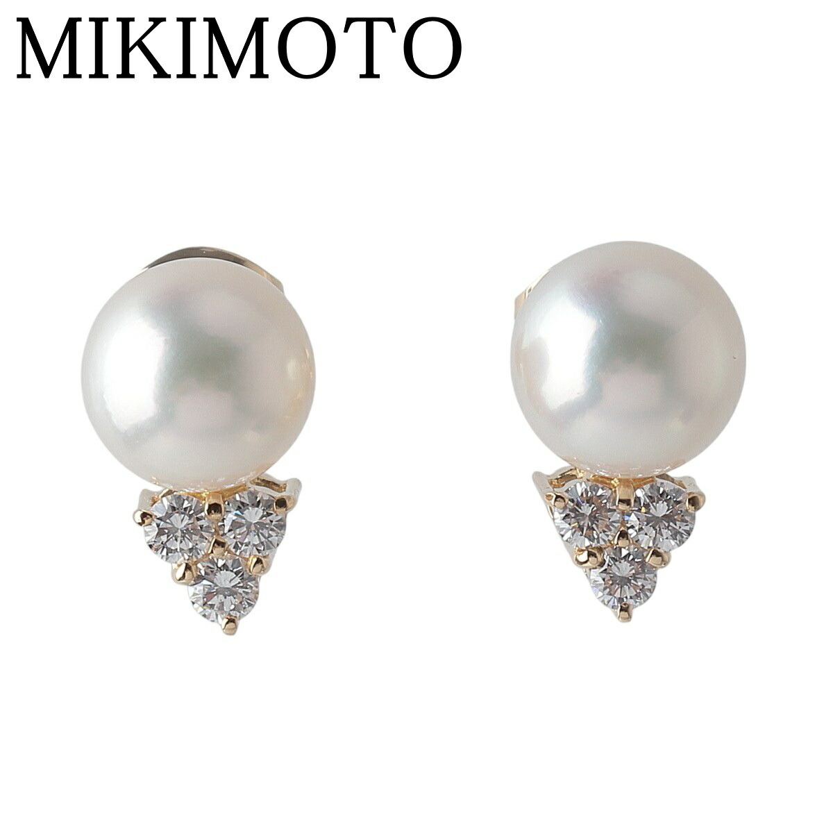 ☆美品☆ミキモト　K18 パール　約5.3mm ピアス　ダイヤモンド　2way MIKIMOTO】【フープ】ミキモト『K18YG パール6.3～7.3mm