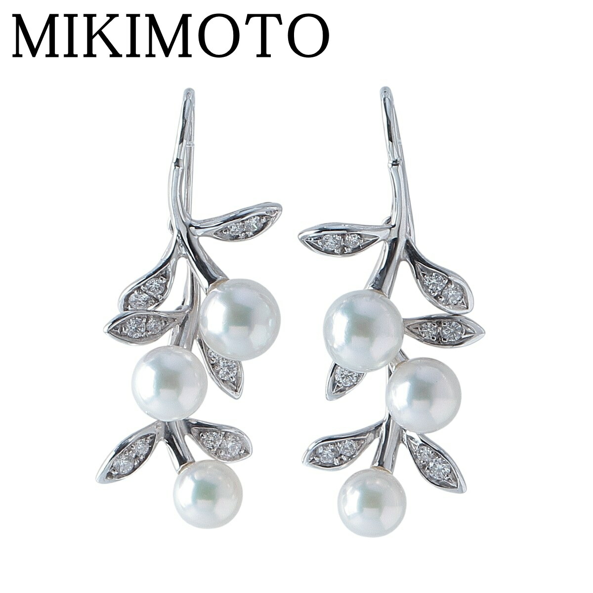 クルミ様 美品☆ミキモト パールピアス K18 ホワイトゴールド 2339530020683-