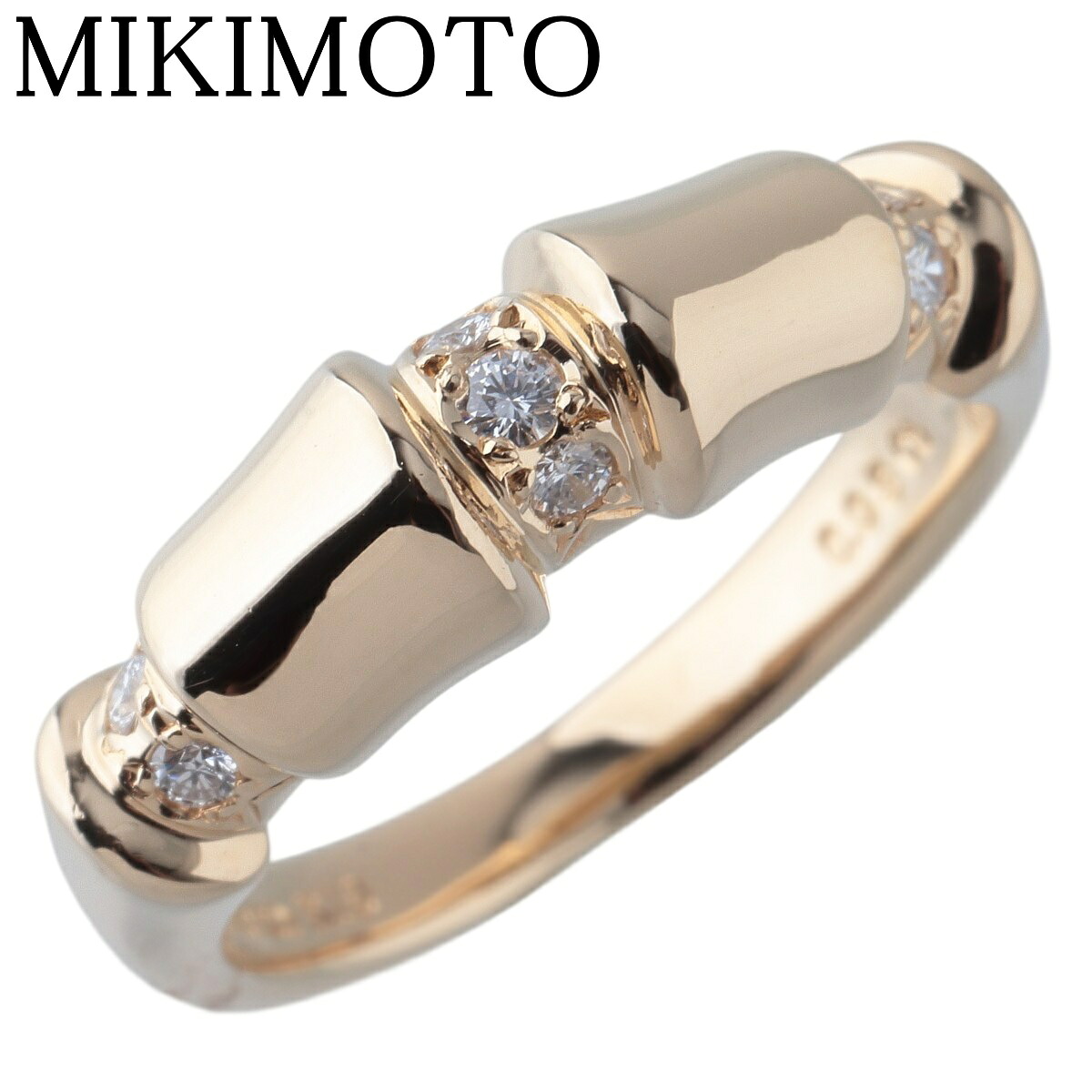 ミキモト バンブー ダイヤ リング 0.08ct 約9号 K18YG 新品仕上げ済 MIKIMOTO【中古】25578
