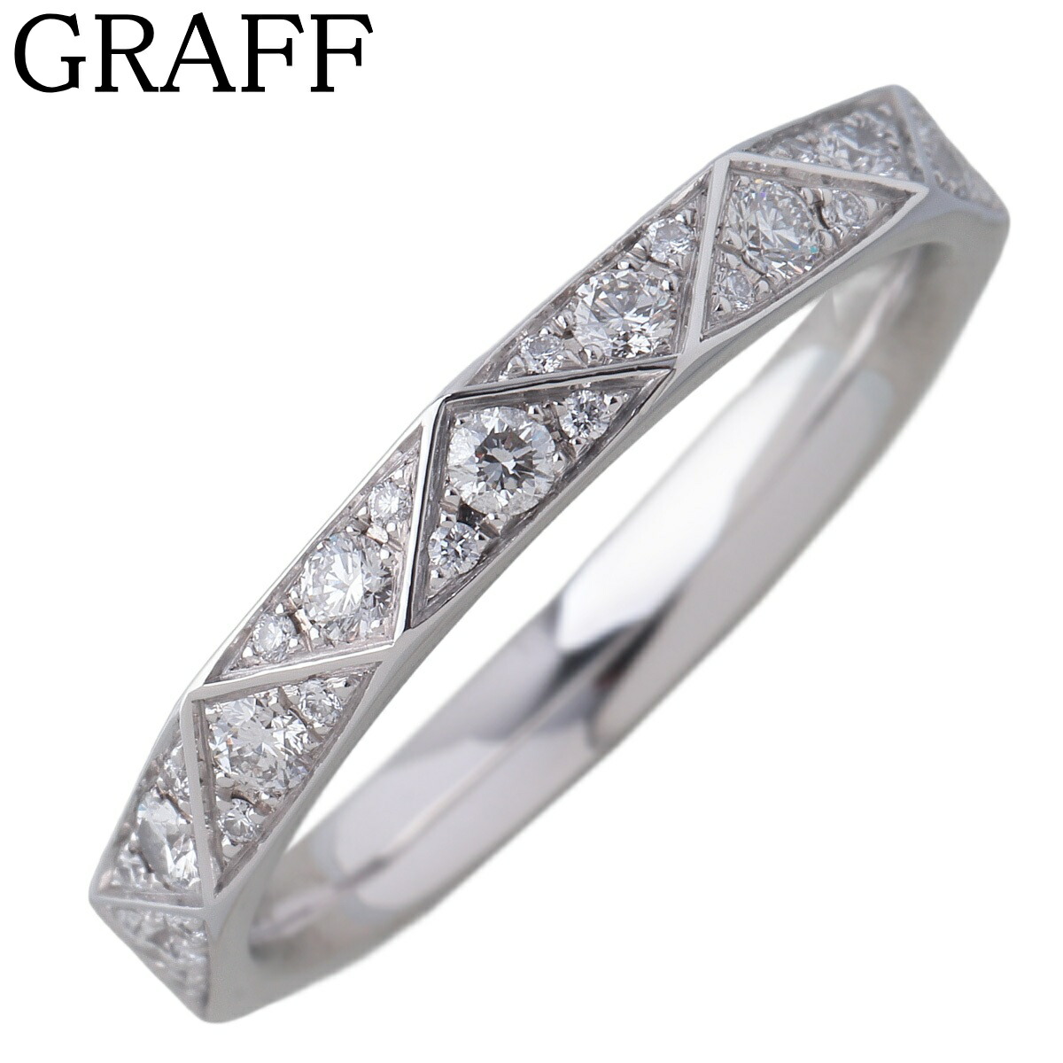 グラフ ダイヤ リング ローレンス シグネチャー ワイド ラージ 15号 幅2.9mm Au750WG 新品仕上げ済 GRAFF【中古】25694