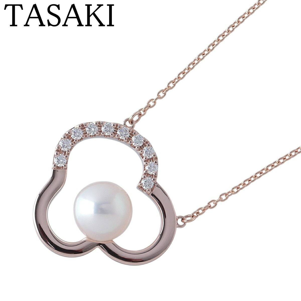 タサキ チャンツ パール ダイヤ ネックレス 現行モデル アコヤパール7.2mm ダイヤ0.12ct 45cm 750SG 箱 新品仕上げ済 TASAKI 田崎真珠【中古】25695