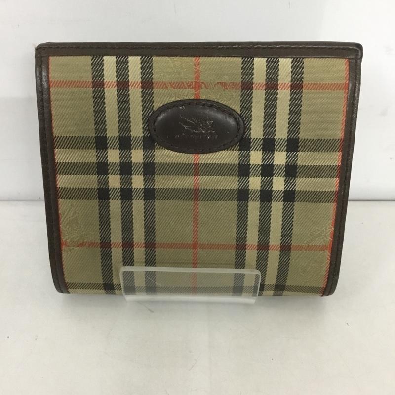 ほぼ未使用品　BURBERRY LONDON 折り財布　ノバチェック　ブラウン バーバリー 折り財布 がま口 ノバチェック レザー キャンバス