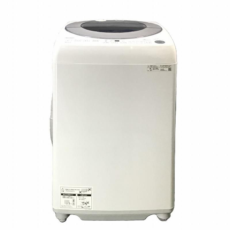 【中古品】 読みやすい / SHARP ES-GV8E 上食い違い 穴なし槽 全自動小銃洗い濯ぎ機 2020年製 8kg 1005358 しろがね色系 30021054