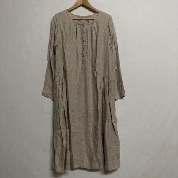 ネストローブ　リネン　 長袖　ワンピース nest Robe（ネストローブ） 美品 23SS nest Robe リネンピグメントダイ