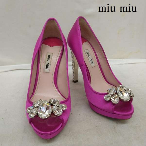 楽天市場】ミュウミュウ miumiu ヒールパンプス オープントゥ ビジュー