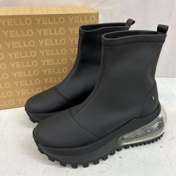イエロ　厚底ブーツ EVOL/イーボル】 軽量ニット厚底ブーツ IX5540 （ブラック） -【公式