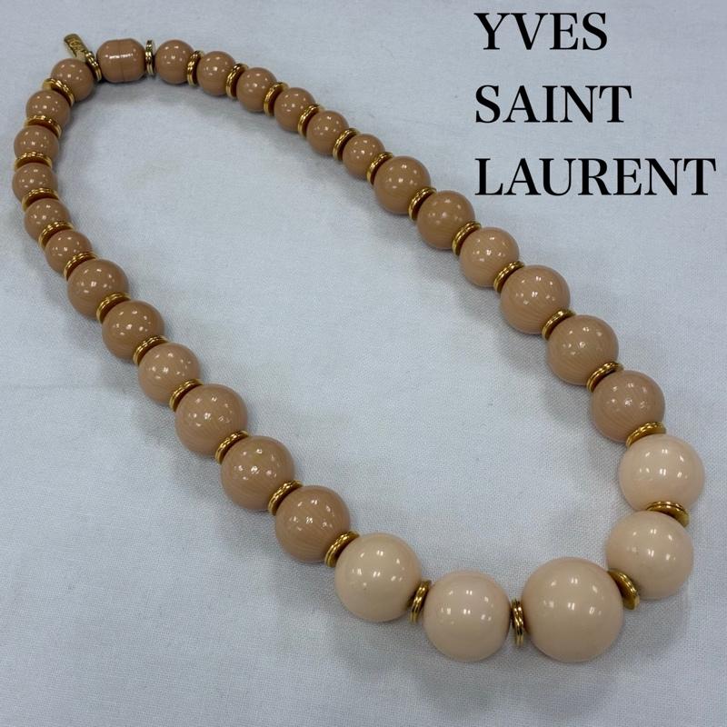 イヴサンローラン オールド ヴィンテージ グラデーション ビーズ ネックレス ゴールド金具 YSL ロゴ メタル プレート レディース - ISItems【USED】【古着】【中古】50136880