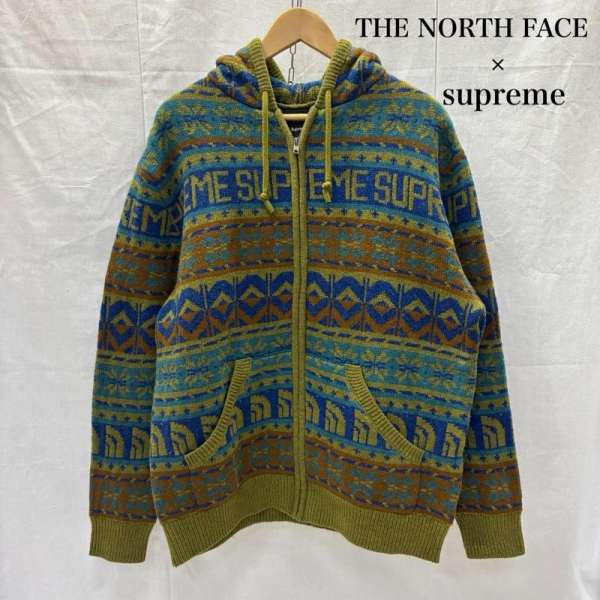 シュプリーム×北の方人間の顔 SUPREME×THE NORTH FACE 22AW ZIP UP HOODED SWEATER 総柄編み物パーカー M メンズ L ISItems【USED】【古着】【中古】50139668 トップス-メンズファッション-ニット・セーター