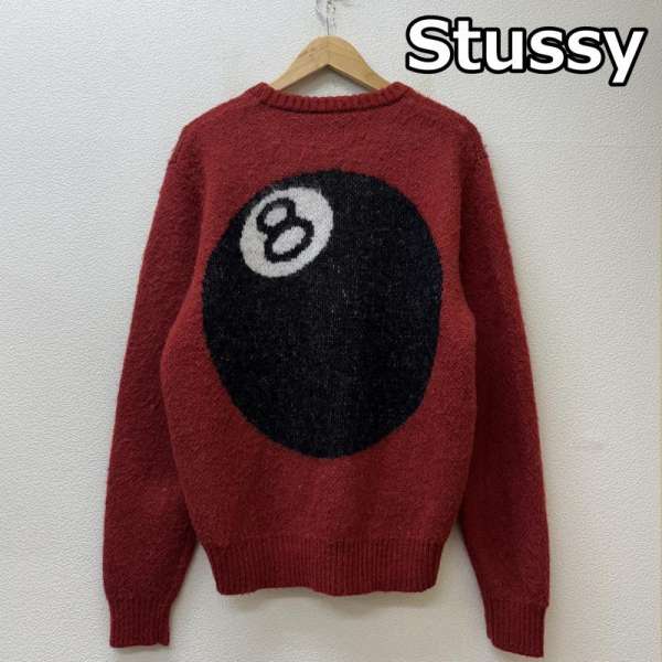ステューシー 8 BALL HEAVY BRUSHED MOHAIR SWEATER 8どんぶり鉢 うしろ側ロゴタイプ 労働者の一団のど首 モヘヤ混 編み物 スウェーター 赤 赤いこと メンズ M ISItems【USED】【古着】【中古】50140295
