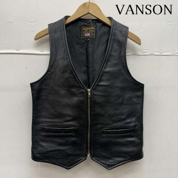 vanson レザー ベスト サイズ38 黒 VANSON(バンソン) / レザーベスト/--/レザー/BLK/無地// | 古着の販売