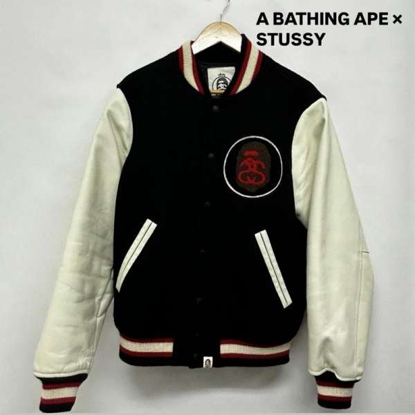 アベイシングエイプ A BATHING APE x STUSSY スタジアムジャケット 刺繍ワッペン メンズ M ISItems【USED】【古着】【中古】50145407
