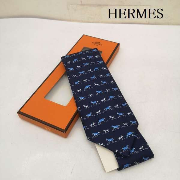 楽天市場】HERMES(エルメス) 馬柄 ネクタイ 紺/ネイビー シルク100