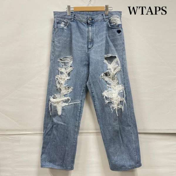 ダブルタップス ダメージ 加工 クラッシュ ジップフライ ストレート デニム メンズ M ISItems【USED】【古着】【中古】50149900