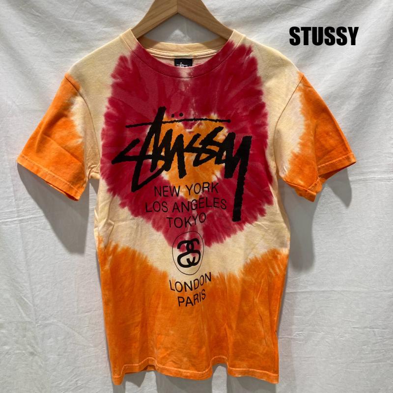 ステューシー World Tour Tee NEW YORK LONDON PARIS TOKYO ワールドツアー タイダイ 後染め メキシコ製 レッド オレンジ メンズ S ISItems【USED】【古着】【中古】50154515