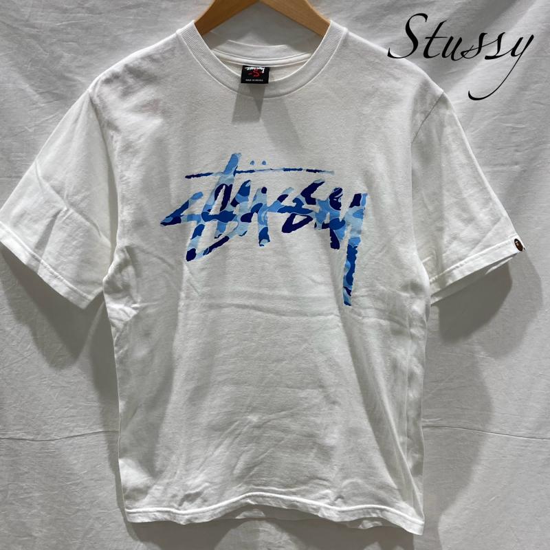 ステューシー RN94974 CA28629 A BATHING APE アベイシングエイプ ダブルネーム コラボ 30周年 ABC camo blue 白 ホワイト メンズ S ISItems【USED】【古着】【中古】50154610