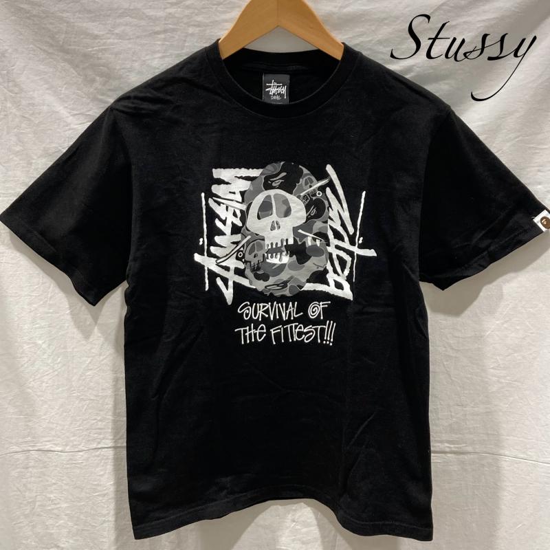 ステューシー RN94974 CA28629 A BATHING APE アベイシングエイプ ダブルネーム コラボ 30周年 黒 ブラック メンズ S ISItems【USED】【古着】【中古】50154619