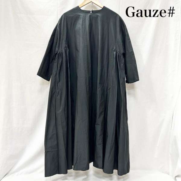 ガーゼ Aライン サイドギャザーワンピース ワイドワンピース black cotton100% レディース FREE ISItems【USED】【古着】【中古】50156484