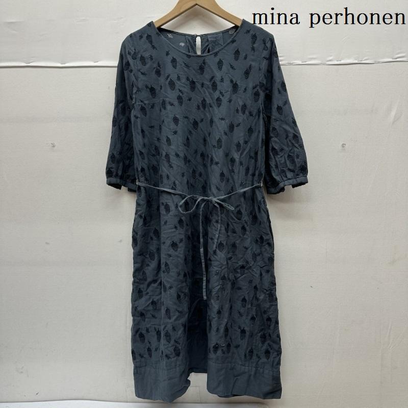 mina perhonen ミナペルホネン ひざ丈スカート ワンピース One-Piece Medium Skirt dongri どんぐり 刺繍 総柄 フランネル コットン ワンピース SA3220【USED】【古着】【中古】50157301
