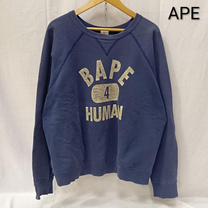 アベイシングエイプ 90s BAPE HUMAN カレッジロゴスウェット 前V ラグラン捩り navy メンズ - ISItems【USED】【古着】【中古】50159522