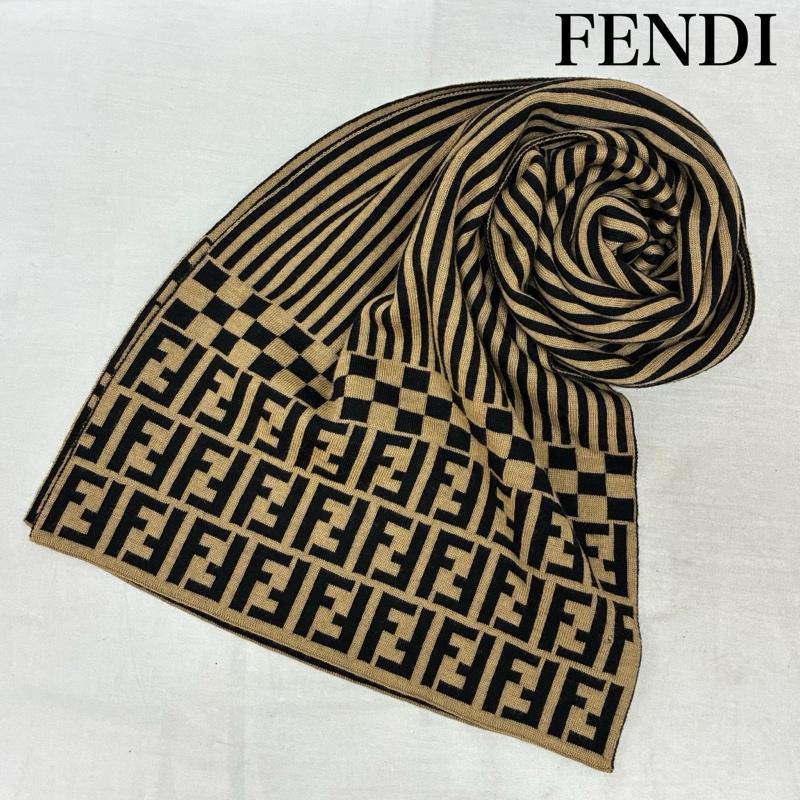 フェンディ オールド ズッカ柄 FFロゴ ストライプ チェッカー ウール マフラー イタリア製 メンズ - ISItems【USED】【古着】【中古】50159607|クラシカ